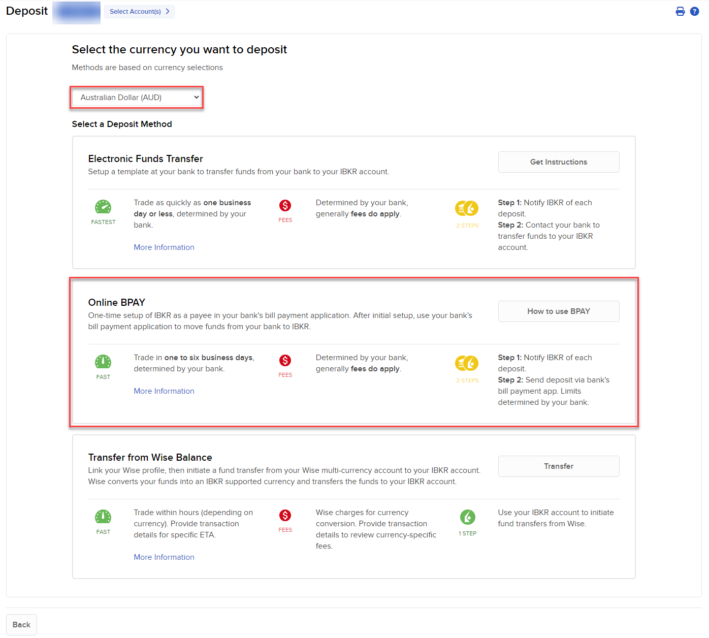 The online BPAY selection in Portal. 